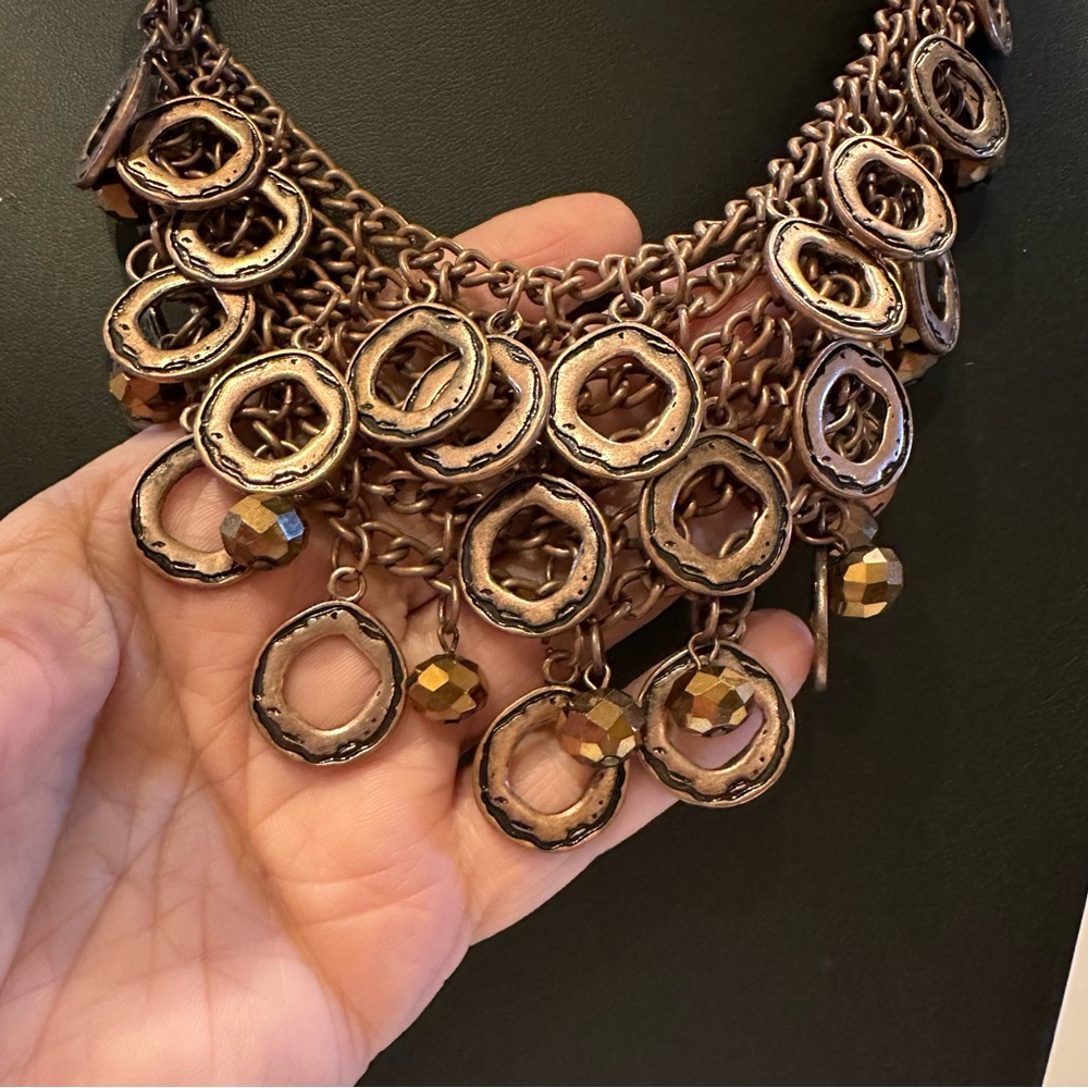 Copper Statement Necklace, Copper Tone Hammered D… - image 6